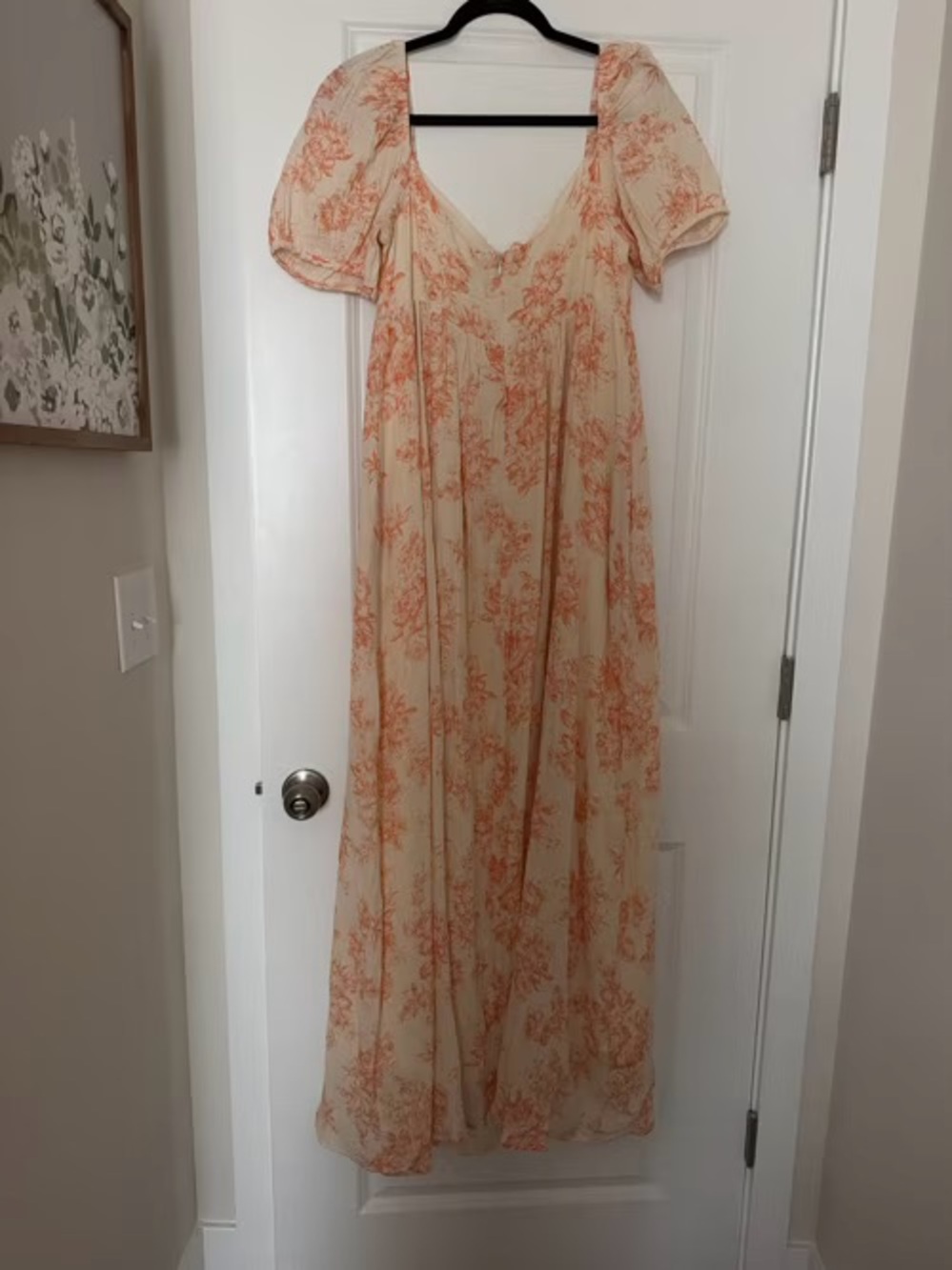 100% Cotton Light Peach Floral Maxi Dress with Tie-Front - Bump friendly - Picture 4 of 5